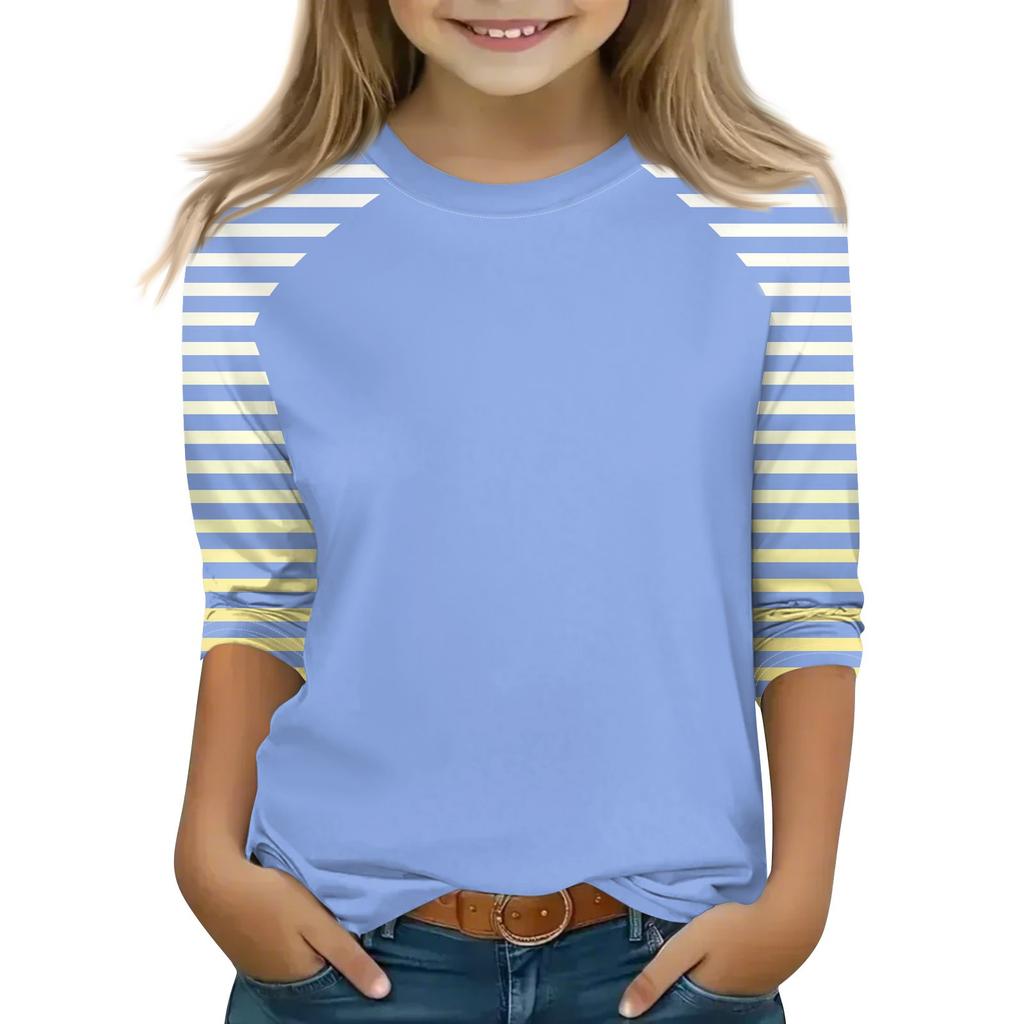 Tops For Youth Girls 4-16 Years Round Neck 3/4 Sleeves T-Shirts Trendy Tops Outfit Tees