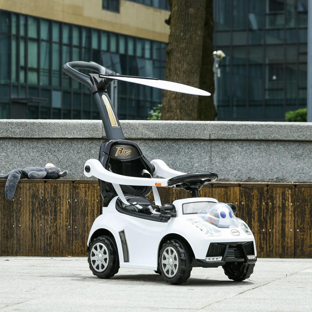 2-in-1 Slide Car, Removable Canopy, Lights, Music, Horn, Plastic and Metal, 96 x 39 x 90 cm, White/Black