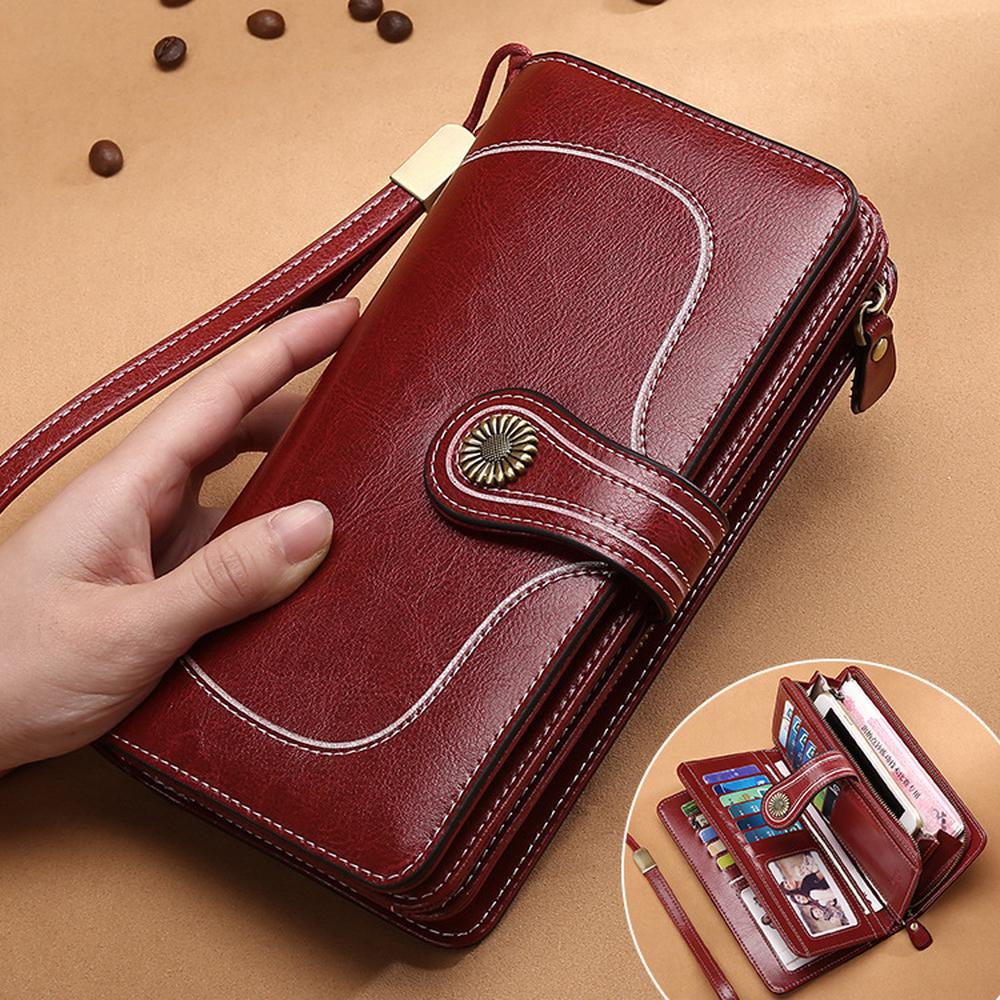 Genuine Leather Wallet for Womens  Large Capacity  Made From Oil Wax Cowhide  Nice and Elegant