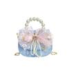Trendy Saddle Shaped Handbag For Kids With Pearl Accents Ideal Birthday Gift