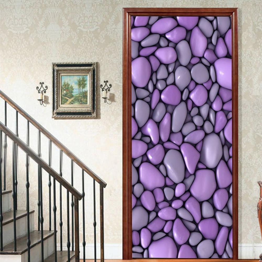 1 шт. Виниловая наклейка на дверь с галькой и пейзажем для спальни, домашнего декора, самоклеящаяся, съемная, настенная наклейка, для реновации двери, водонепроницаемый постер