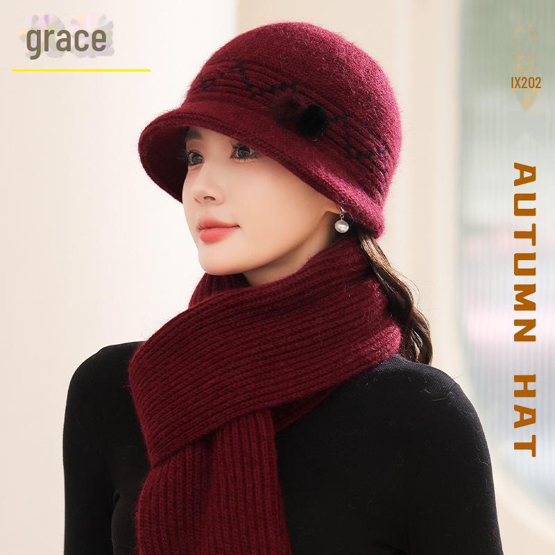 Winter Luxury Rabbit Fur Knit Hat & Scarf Set - Thick, Warm, Ear-Protecting for Middle-Aged & Elderly