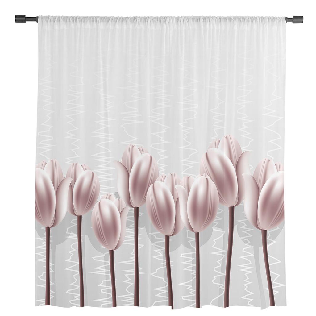 Абстрактные розовые тюльпаны портрет шифон прозрачные шторы для гостиной спальни домашнее украшение окно вуаль тюлевая штора драпировки