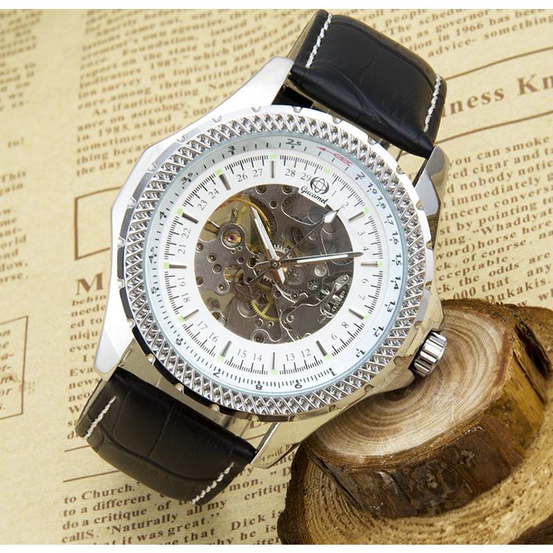 Механические часы GUCAMEL, мужские модные мужские часы с полым стальным ремнем