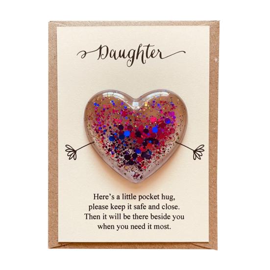 Daughter Pocket Hug with Positive Card Emotional Support Love Heart Figurine Son Sister Niece Pocket Token Decoration Inspirational Encouragement Gift