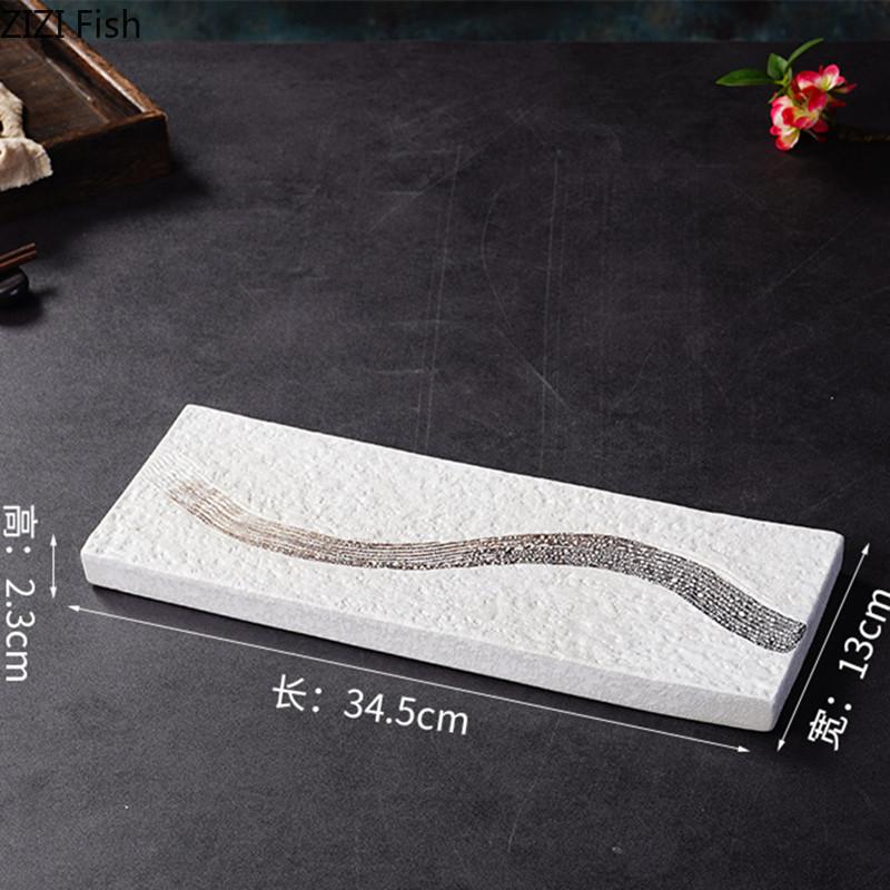 Винтажная керамическая посуда для готовки, креативная прямоугольная тарелка для суши, украшение для японского ресторана, десертная тарелка, столовая посуда