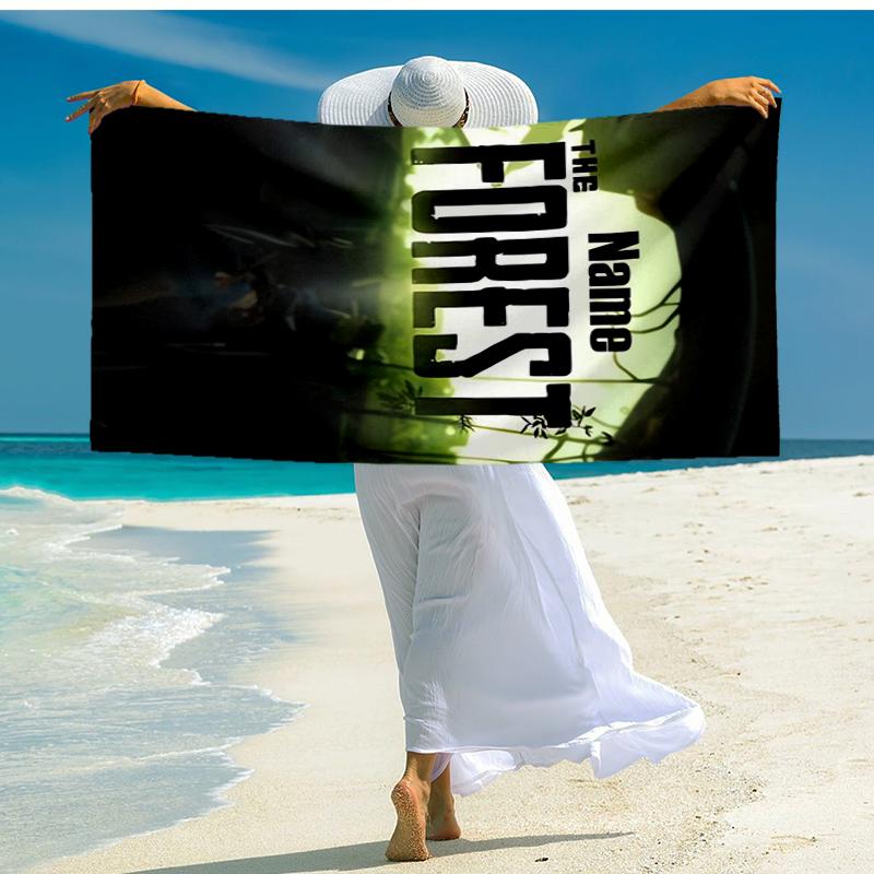 Custom Name Ultra-Soft Beach Towel with The Forest Theme,Ideal for Pool - Camping, Diving - Perfect Travel Essential, Vibrant Beach Towel.