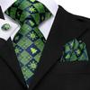 Hi-Tie Dark Gold Plaid Jacquard Mens Silk Tie Classic Necktie Cufflink Hanky Set