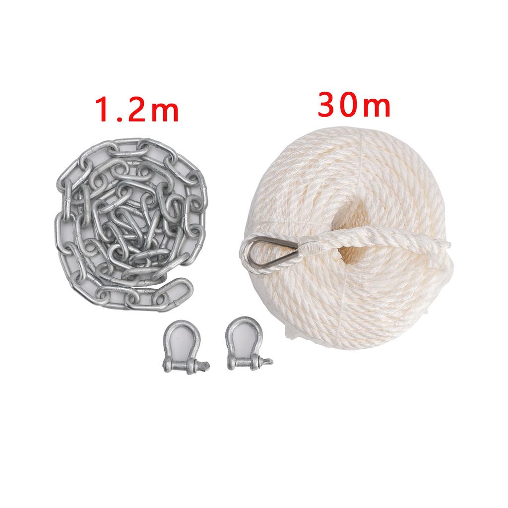 8 фунтов Стальной скользящий якорь Комплект якоря горячего цинкования Набор цепи и троса Серебристый Для лодки