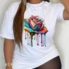 Модная женская персонализированная цветная футболка с принтом розы, забавная повседневная футболка с круглым вырезом и короткими рукавами, летняя женская футболка