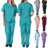 2 Pieces Outfits Solid Tops+Loose Pants Short Sleeve Quick Dry Nurse Suit V-neck Nursing Working