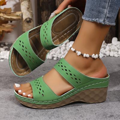 Модные женские тапочки Новые повседневные сандалии на танкетке Удобные тапочки на толстой подошве с открытым носком Легкая женская обувь Ретро шлепанцы Женские