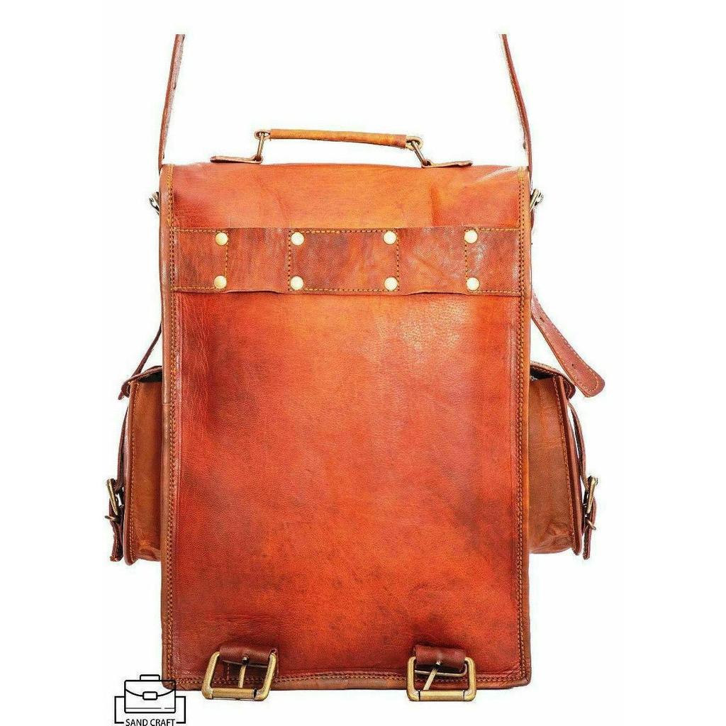 Goat Leather Bag Backpack Laptop Rucksack Men Genuine Vintage Brown Travel New