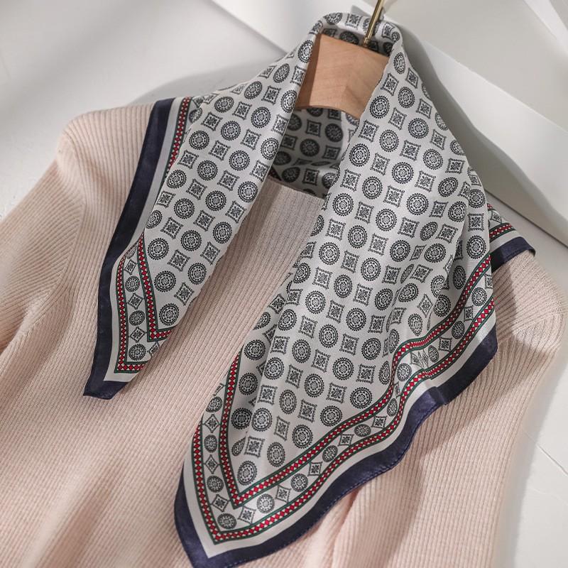 100% Pure Mulberry Silk Square Scarf Women Lightweight Printed Neck Wrap Chic Office Casual Wear