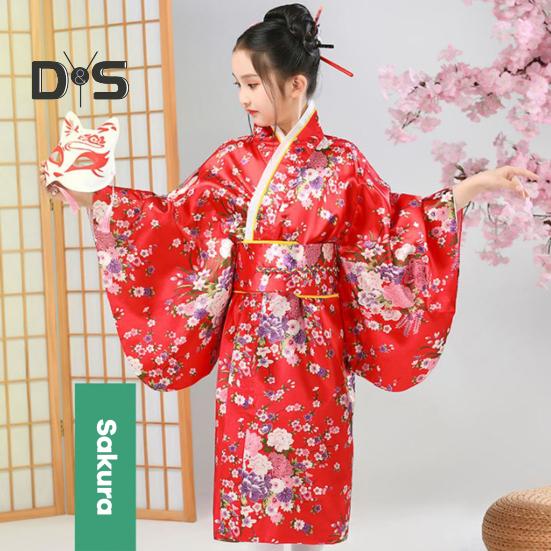 1 комплект японского кимоно с ярким принтом вишни, легко носить, косплей, школьное кимоно для выступлений для девочек