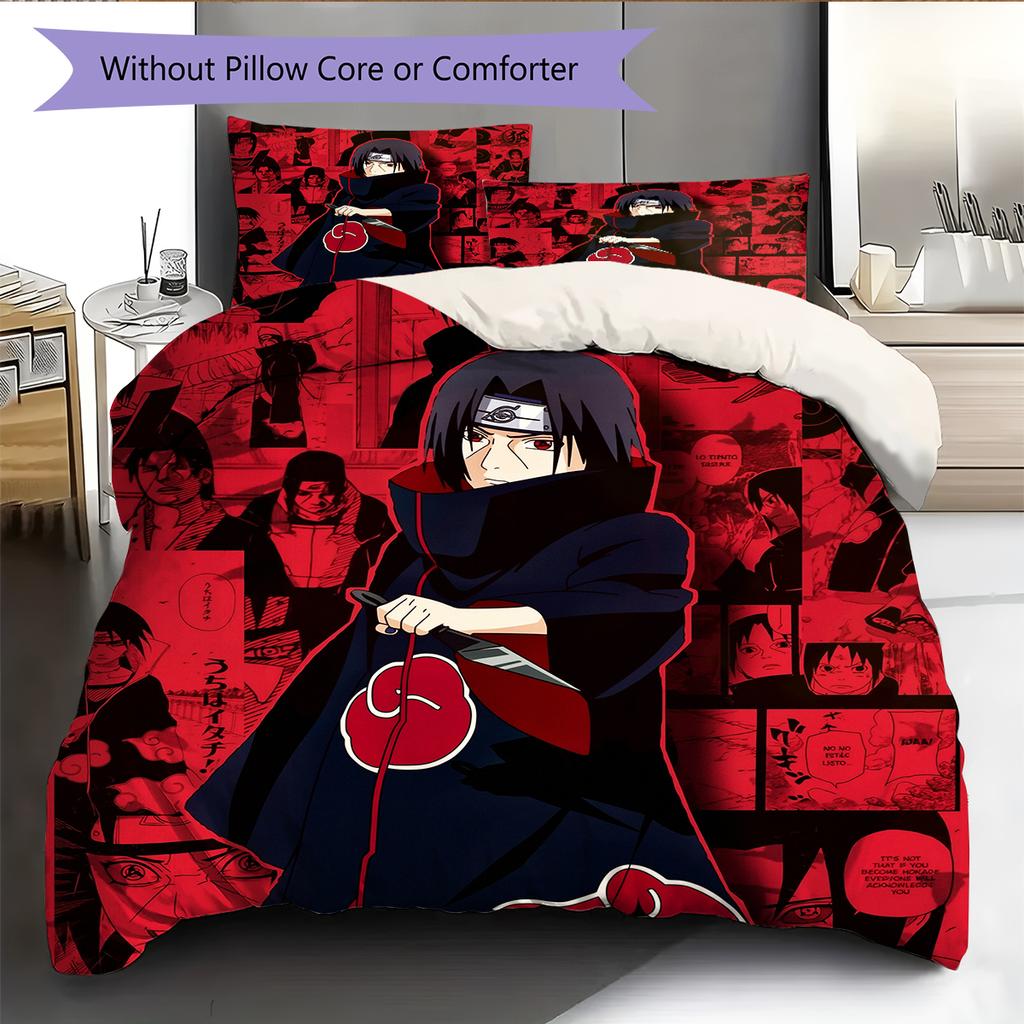Постельное белье с узором Итачи Учиха из аниме Наруто, домашний декор, подарок на день рождения (1 пододеяльник + 2 наволочки, без наполнителя)