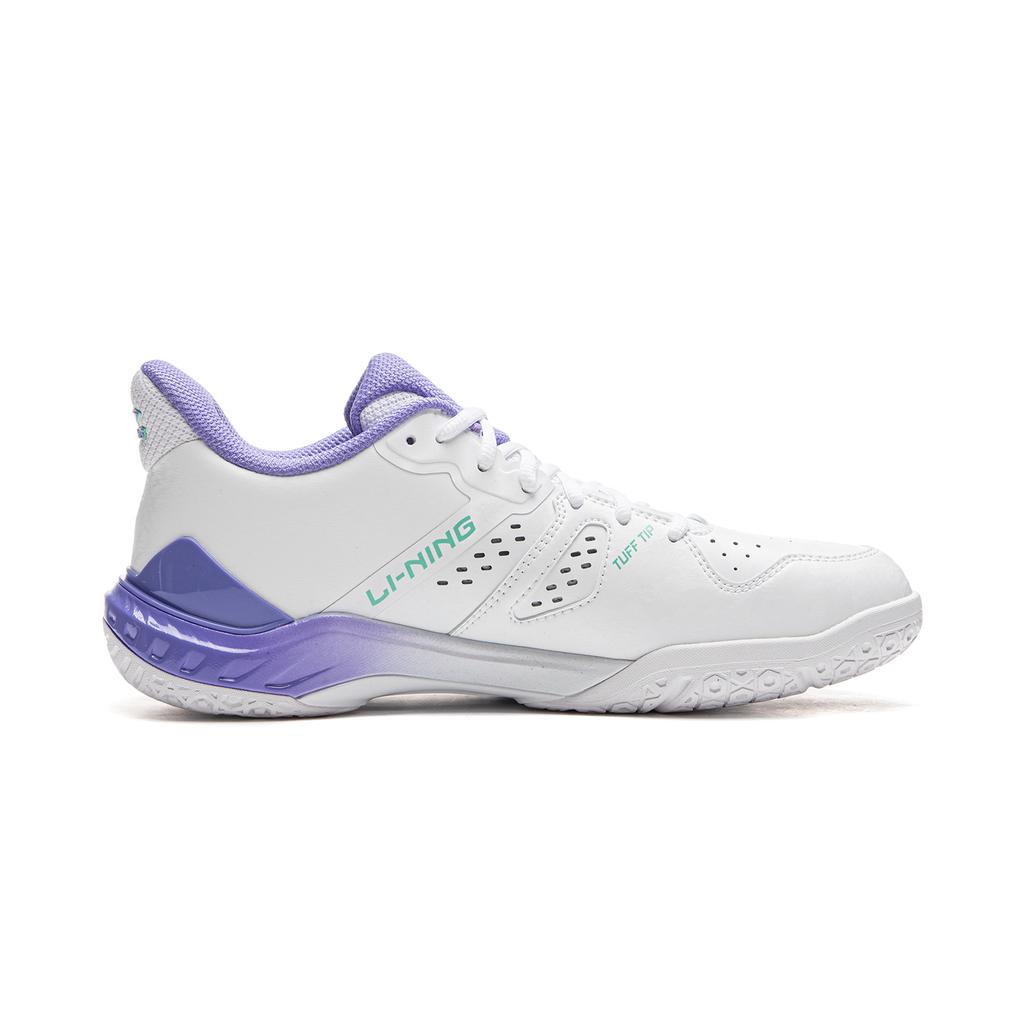 Li Ning резиновые мягкие эластичные удобные нескользящие износостойкие дышащие легкие низкие туфли для бадминтона унисекс белые фиолетовые AYZU017-1