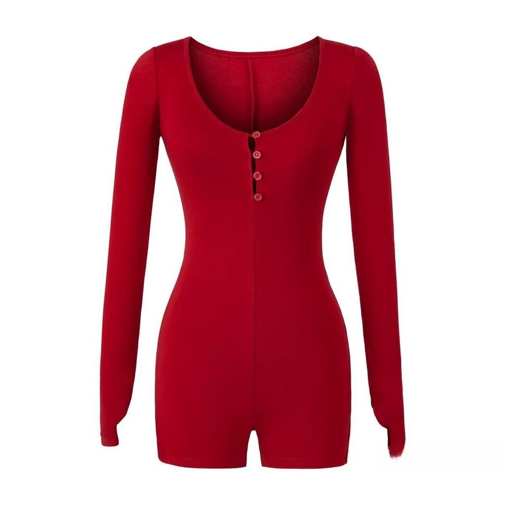 Sexy Slim Fit Cotton Blend Long Sleeve T Shirt With Button U Neck For Spring