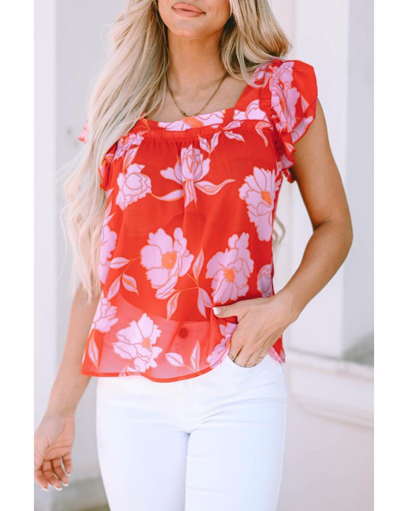 Azura Exchange Блузка с цветочным принтом и оборками на рукавах