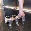 Высокие каблуки для женской верхней одежды, новые прозрачные сандалии лето 2024 с прямым ремешком и босоножки на толстом каблуке с хрустальным каблуком Женская обувь