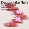 Press On Nails Medium Long Square 3D Bow Acrylic French White Pink Fake Nails with Heart Pattern Full Cover for Girls