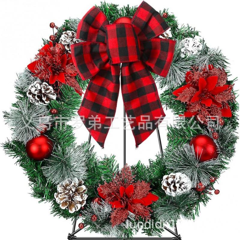 Christmas Decorations Set: LED String Lights Red Poinsettia Flowers Wreath Door Hanging Home Festive Interior