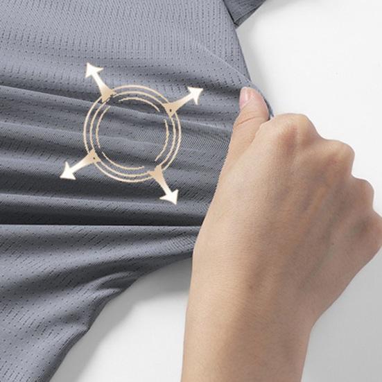 Summer Men Top Ice Silk Quick-drying Mesh Short Sleeves Plus Size O Neck Loose Contrast Color Thin Elastic Casual Pullover Daily Sport T-shirt