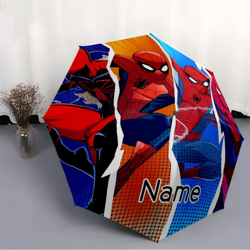 1pc Spider-Man Custom Name Automatic Folding Umbrella - Compact 8-Rib Design, Durable Plastic & Iron, Daily Use 010