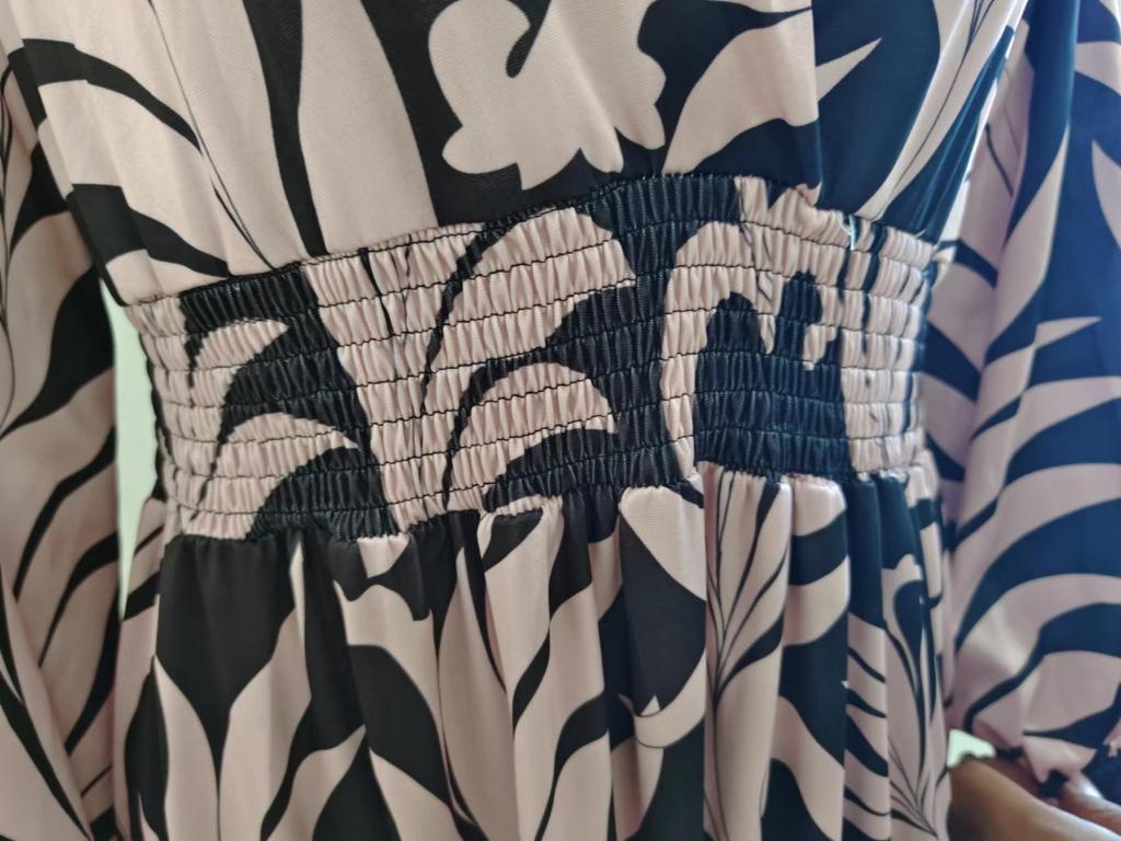 Женское длинное платье с V-образным вырезом и длинным рукавом в стиле бохо с принтом больших размеров