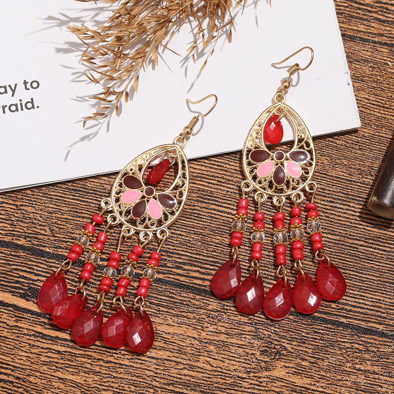 Accessories Bohemian Water Drop Rice Bead Earrings Personalized Long Earrings