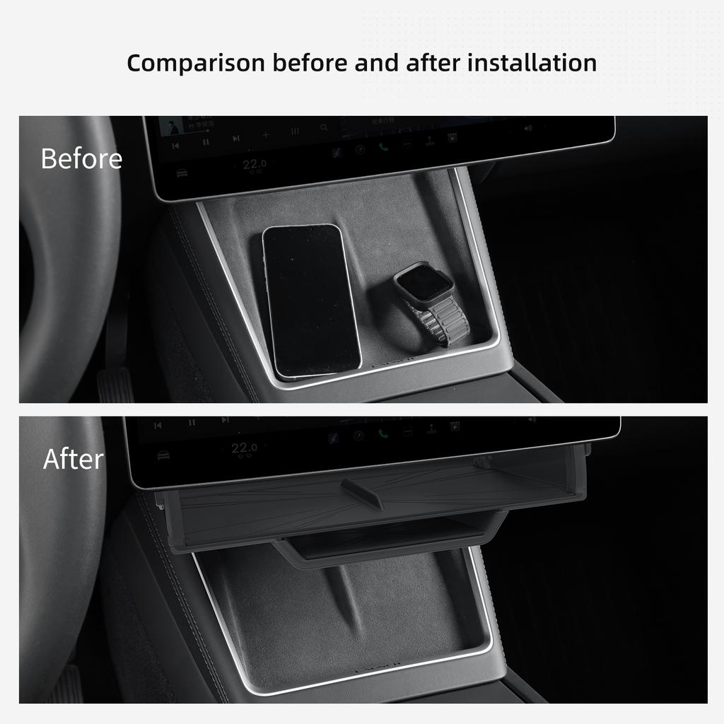 LUCKEASY for Tesla Model YL/Y Juniper/Model 3 Highland 2025 Car Hidden Storage Organizer Under Central Control Screen Tray