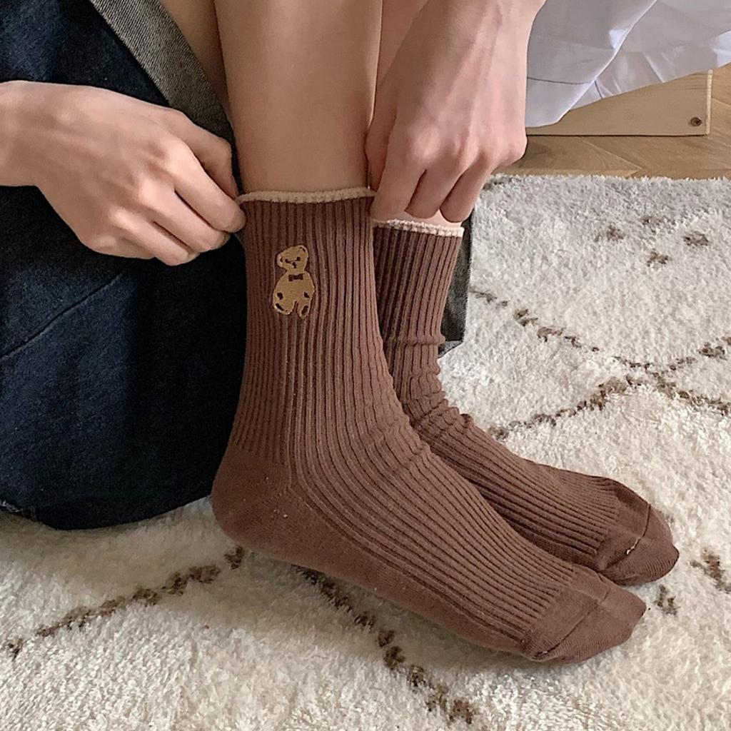 Женские носки с медвежонком, средние носки с милым мультяшным плюшевым мишкой, высокие длинные носки-трубы