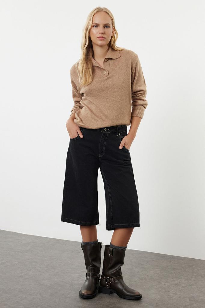 Women's Fashionable Stylish Sweater Mink More Sustainable Soft Textured Wide Fit Polo Neck Knitwear Sweater