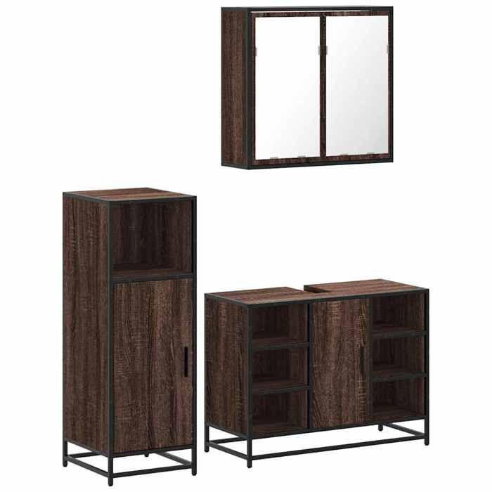 VidaXL Ensemble De Meubles De Salle De Bain 3 Pcs Chêne Marron, Armoire De Salle De Bain, Placard De Salle De Bain, Meuble 3300974