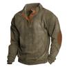 Mens Corduroy Shirt Lapel Collar Button Up Pullover Mock Neck Long Sleeve Sweaters Polo Sweatshirts