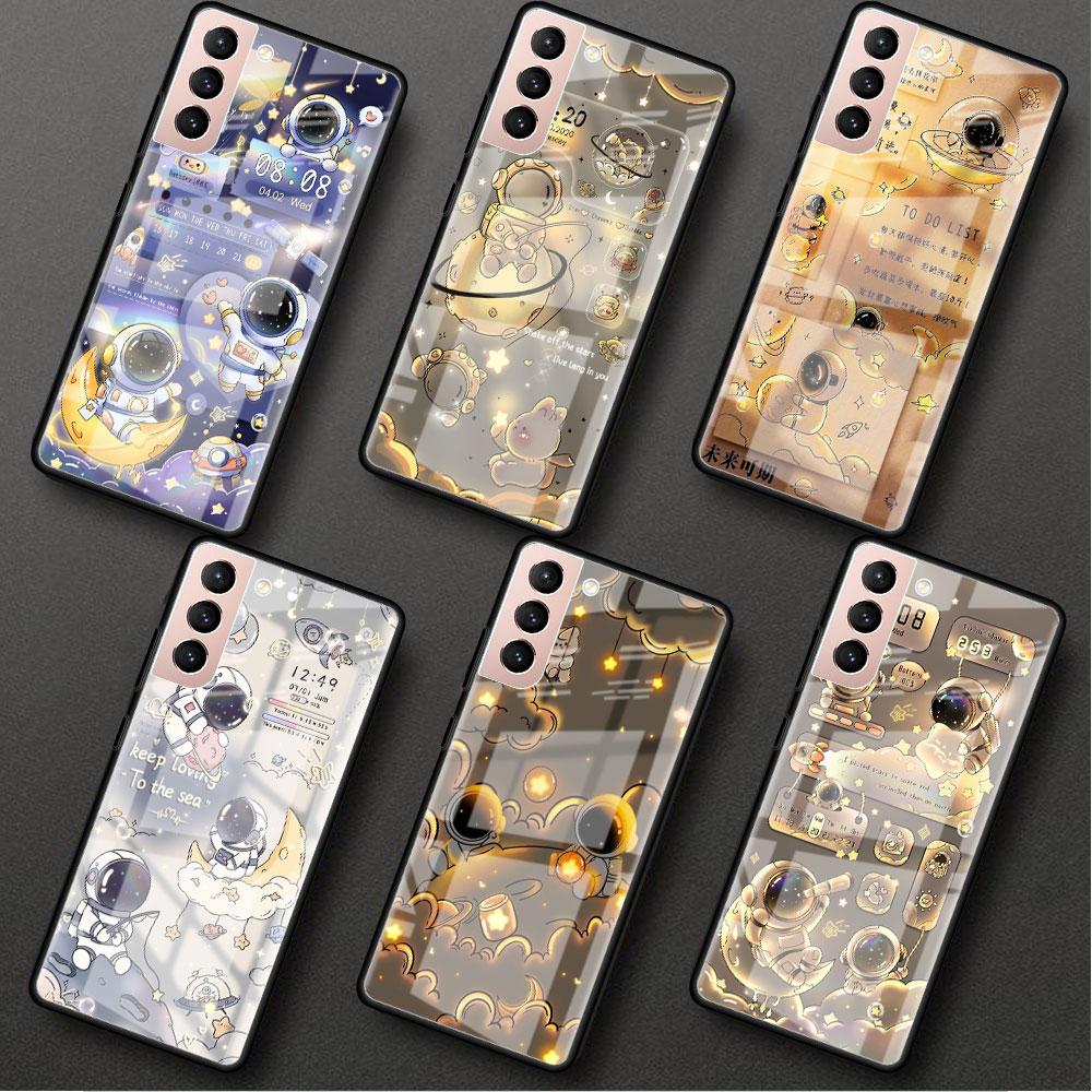 Стеклянный чехол для Samsung Galaxy S22 S20 FE S21 5G S10 S9 Plus Note 10 20 Lite, закаленный чехол для телефона с изображением космонавта и мультфильма