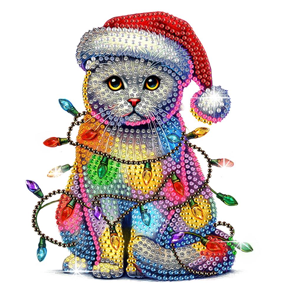 Acrylic Shaking Head Christmas Cat Diamond Painting Desktop Ornaments Kit Diamond Painting Desktop Decors for Home Office Decor