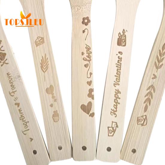 5 шт. бамбуковые кухонные ложки с гравировкой, забавный узор, гладкая поверхность, прочная деревянная лопаточка, кухонная утварь с длинной ручкой
