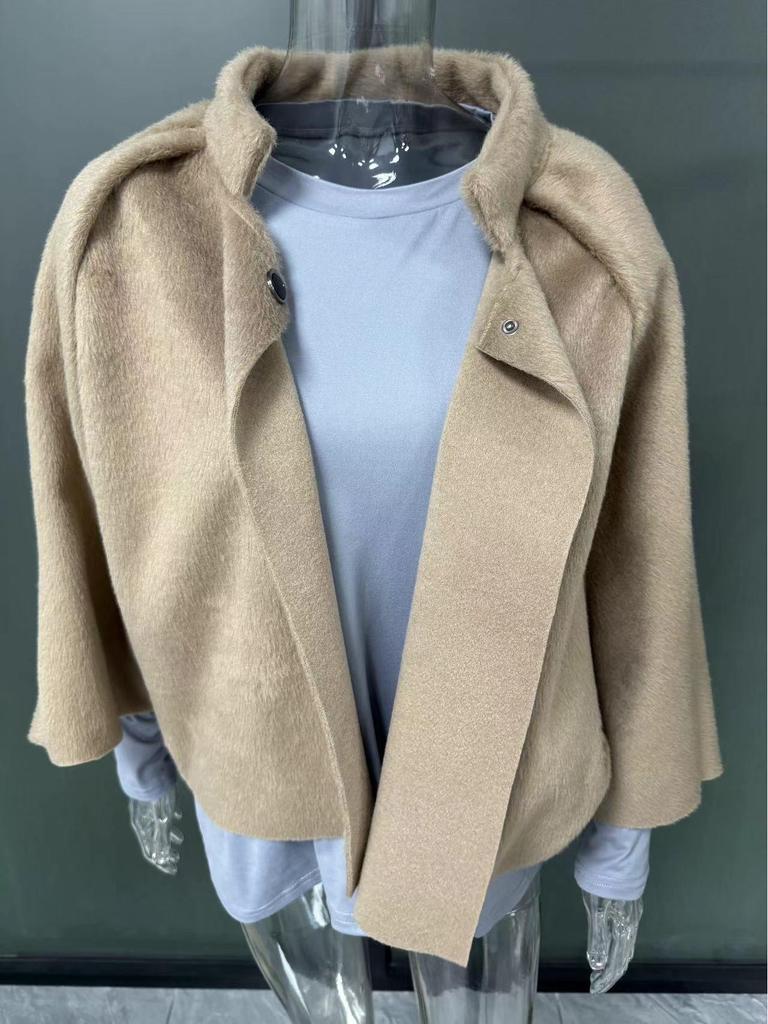 Женское однотонное кашемировое пальто на пуговицах с рукавами «летучая мышь», коллекция 2025