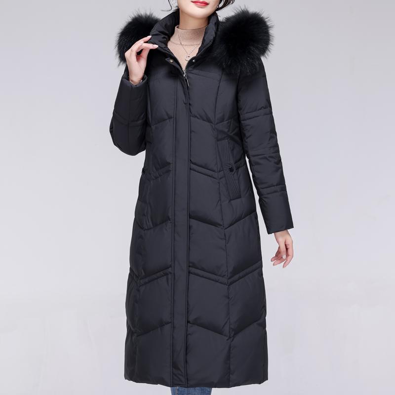 Real Fur Collar Winter Long Down Coats for Women Vintage Plus Size Parkas Hooded Elegant Thick Warm White Duck Down Jacket Woman Outerwears