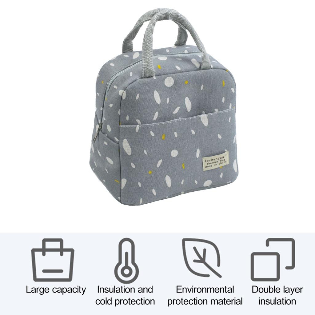 Insulated Lunch Bag Large Capacity Waterproof Foil Lining Rain Print Multi Pockets Leakproof Zipper Closure Portable Reusable Work School Handbag