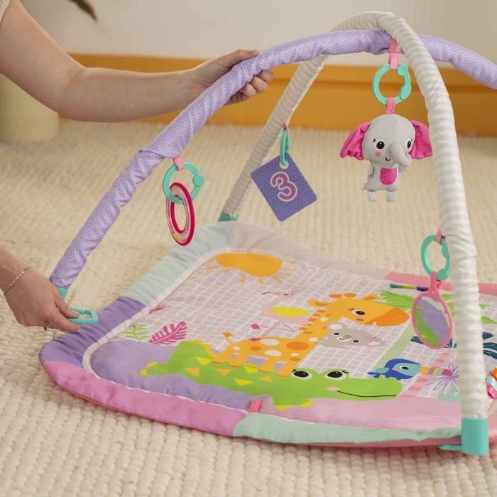BRIGHT STARTS Tapis de sol éveil bébé évolutif pliable- Jungle Rose- arche avec jouets sensoriels et musicaux, miroir