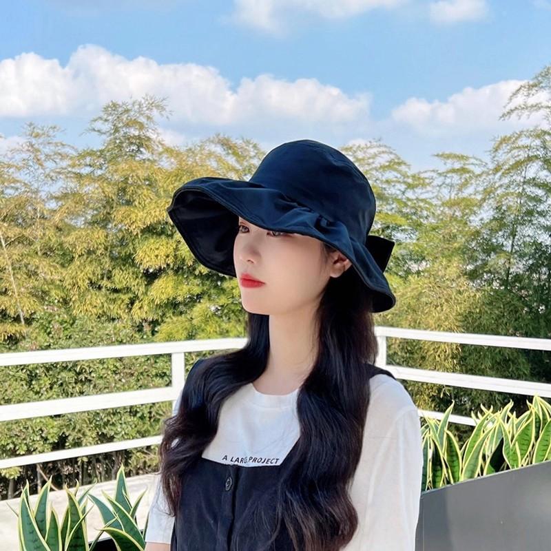 Bow bucket hat women's spring and summer women's sunshade basin hat showing small face ins big eaves sunscreen sun hat
