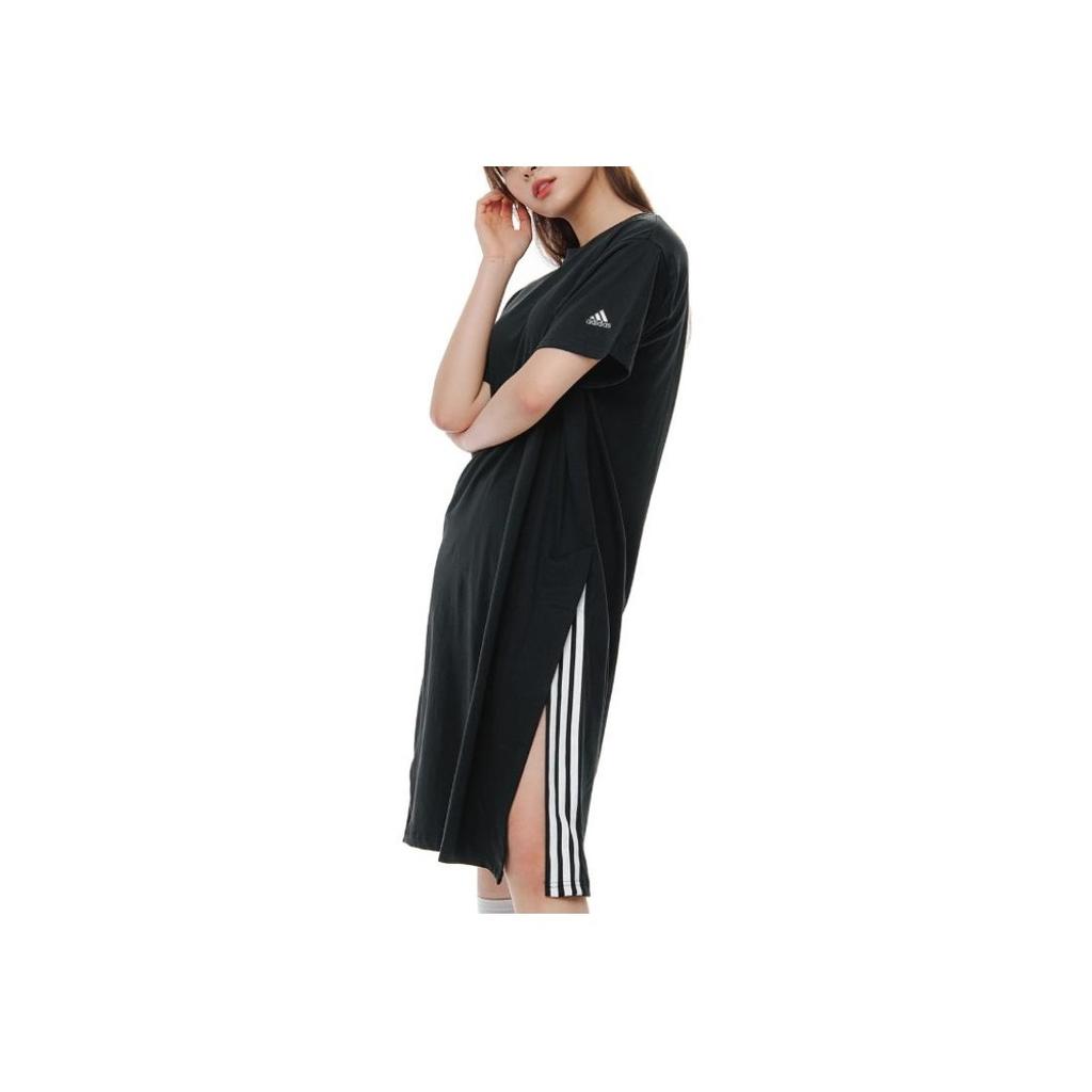 Adidas Письмо Логотип Напечатанный круглый вырез пуловер миди короткий рукав платье женские платья черный GD8445