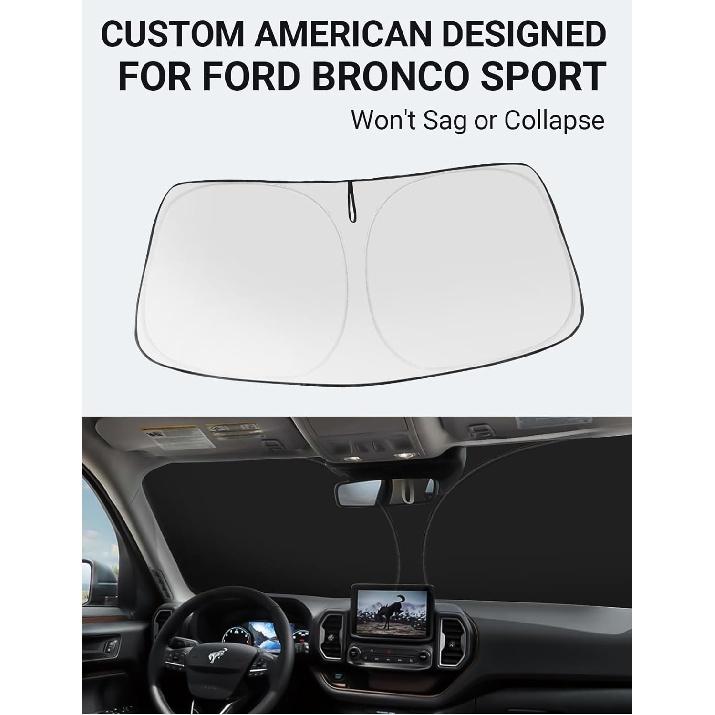Proadsy 2024 Upgrade Front Windshield Sun Shade Foldable Sunshade Protector Custom Fit 2024 2023 2022 2021 Ford Bronco Sport Accessories