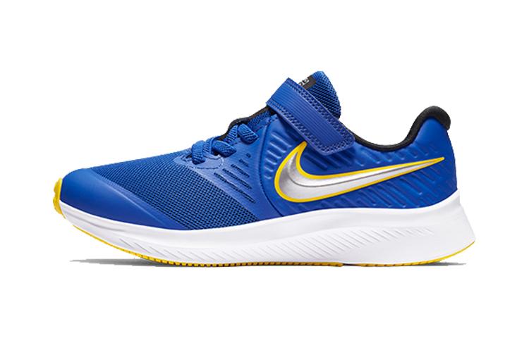 Nike Star Runner 2 Застежка-липучка Нескользящая Амортизация Низкие Детские Беговые Кроссовки Синий Серебристый AT1801-404