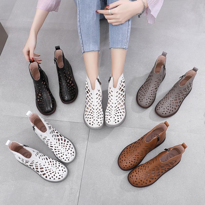 Модные летние женские ботинки GKTINOO Мода 2025 Новые женские сандалии из натуральной кожи Ажурный дизайн Нескользящий круглый носок Женская обувь