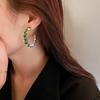 Green Zircon Hoop Earring C Shape Luxury Exaggerate Women's Earrings Geometric Shining Big Earings Jewelry Party Gift