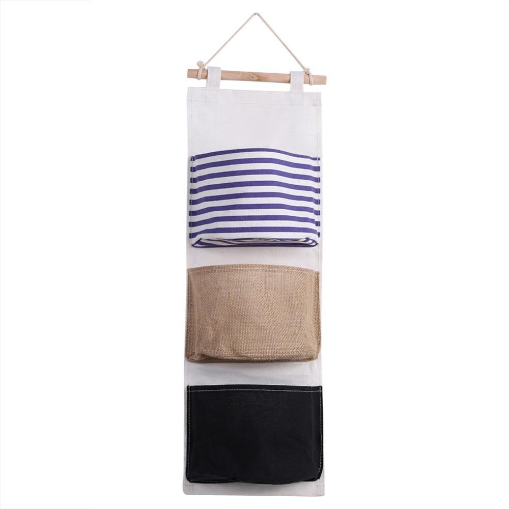 3Layer Design Hanging Storage Bag Cotton Linen Fabric Wardrobe Hanging Bag  Door Hanging
