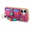 For iPhone 16 Case Card Holder Leather Back Cover 3D Flower Wristband - Purple